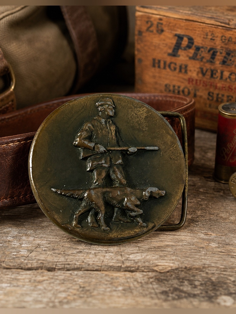 Vintage 1976 Indiana Metal Craft Bird Hunter English Setter Belt Buckle USA